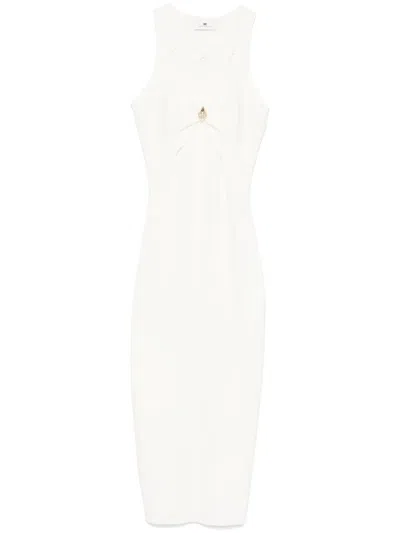 Elisabetta Franchi Cut-out Ribbed-knit Midi Dress In Beige