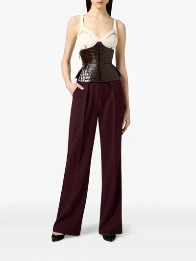 Elisabetta Franchi Cut-out Ribbon Top In Brown