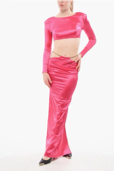 Elisabetta Franchi Cut-out Satin Dress With Chain Detail In Pink