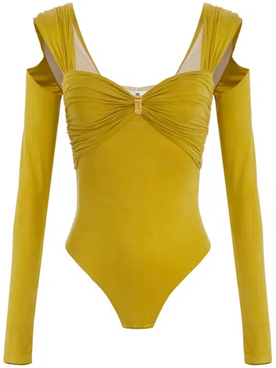 Elisabetta Franchi Cut-out Sleeves Bodysuit In Yellow