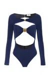 Elisabetta Franchi Cut-out Viscose Top With Gold Accent In Blue