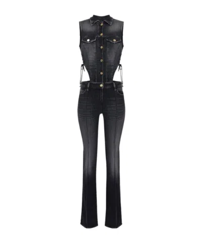 Elisabetta Franchi Cut-out Denim Jumpsuit In Black