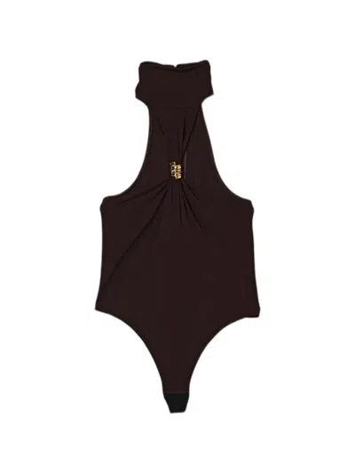 Elisabetta Franchi Cut-out Halterneck Bodysuit In Brown