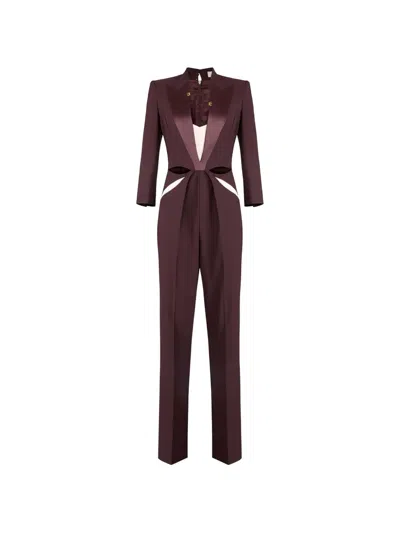 Elisabetta Franchi Cut-out Satin-lapel Jumpsuit In Brown