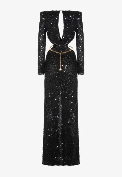 Elisabetta Franchi Cut-out Sequined Maxi Dress In Black