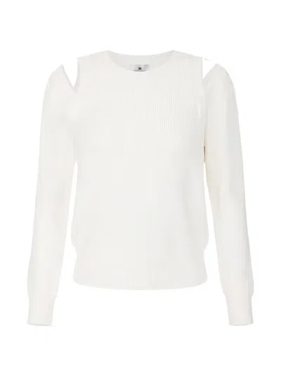 Elisabetta Franchi Cut-out Shoulder-plaque Sweater In Neutral