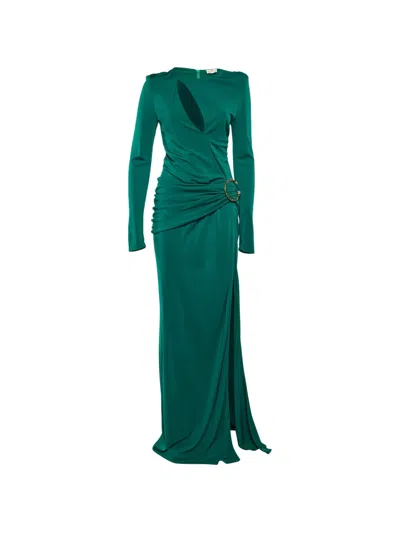 Pre-owned Elisabetta Franchi Cut-out Slitted Maxi Dress In Green