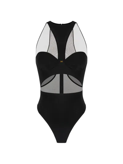 Elisabetta Franchi Cut-out Tulle Bodysuit In Black