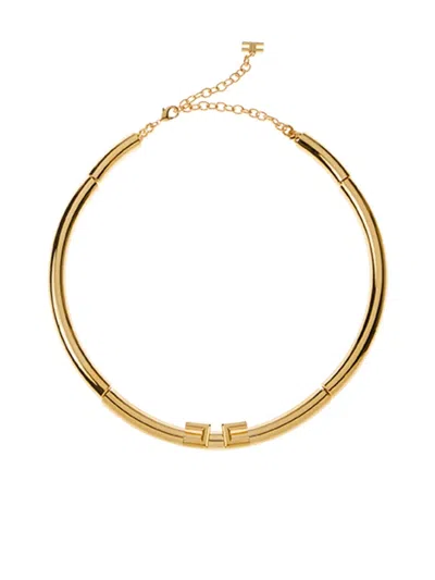 Elisabetta Franchi Cylindrical Logo Necklece In Gold