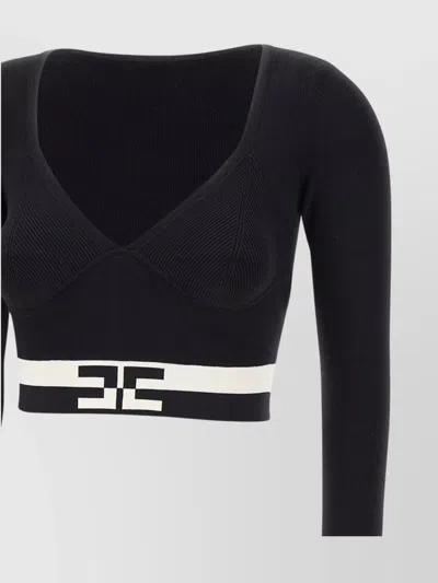 Elisabetta Franchi Logo-jacquard Cropped Knitted Top In Black