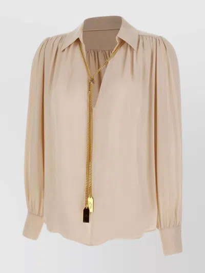 Elisabetta Franchi Necklace Embellished Georgette Blouse In Pink