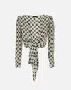 Elisabetta Franchi Georgette Logo Print Blouse With V-neck And Shoulder Pads In White