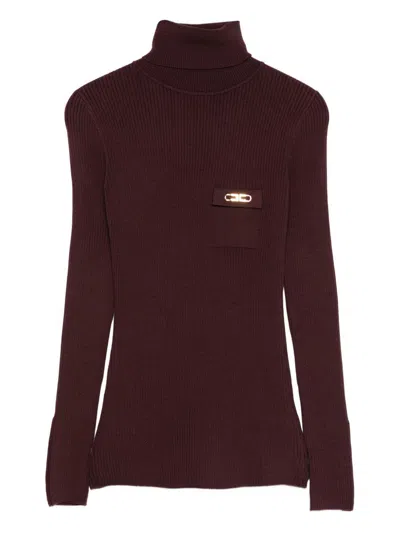 ELISABETTA FRANCHI DARK PURPLE TURTLENECK SWEATER ELISABETTA FRANCHI