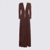 Elisabetta Franchi Red Carpet Dress In Lurex Jersey With Necklace In Brown