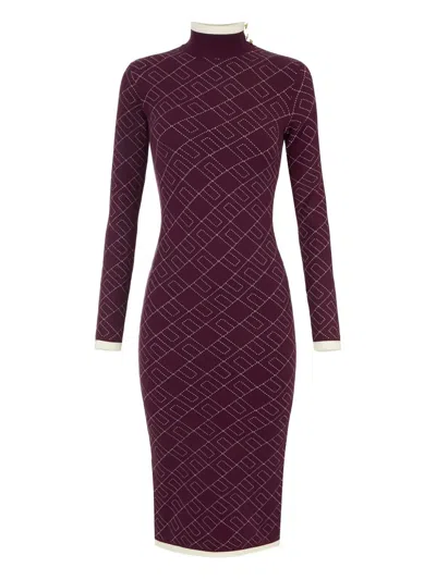 Elisabetta Franchi Decorative-button Jacquard Knit Midi Dress In Red
