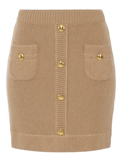 Elisabetta Franchi Decorative-button Mini Skirt In Brown