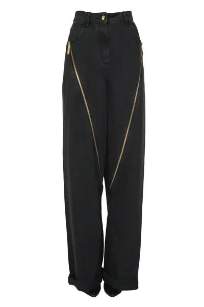 Elisabetta Franchi Decorative Zip Jeans In Black