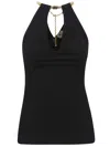 Elisabetta Franchi Deep Halterneck Knit Top With Removable Snakeskin Necklace In Black