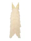 Elisabetta Franchi Lace And Ruffles Long Sleeve Dress In Neutral