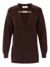 Elisabetta Franchi Knitwear Collared Design Long Sleeves Ribbed Texture V-neckline In Brown
