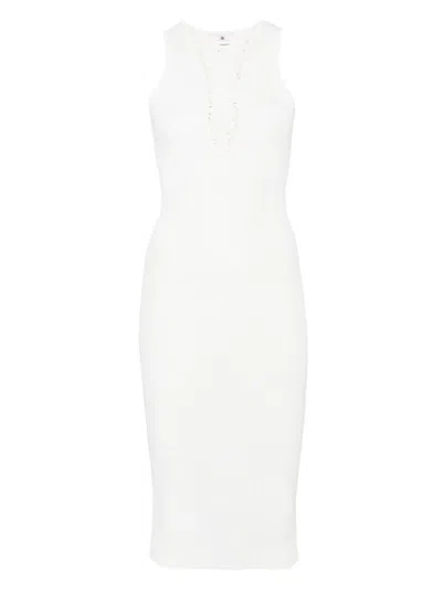 ELISABETTA FRANCHI ELISABETTA FRANCHI DEEP V-NECK MIDI DRESS WITH LACE-UP DETAIL