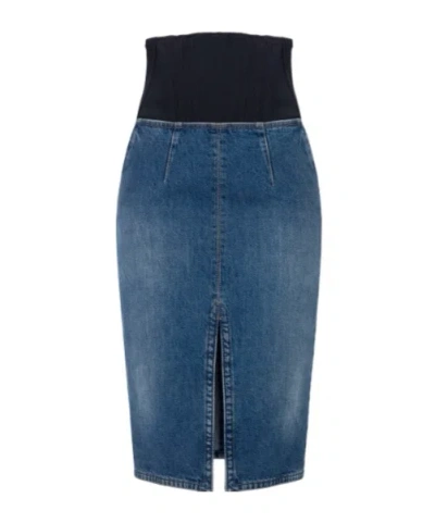 Elisabetta Franchi Denim And Neoprene Skirt In Blue