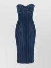 Elisabetta Franchi Denim Corset Dress With Panel Detailing In Blue