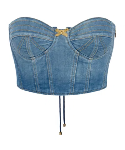 Elisabetta Franchi Denim Corset Vest In Blue