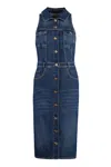 Elisabetta Franchi Denim Midi Dress With Button Placket In Denim