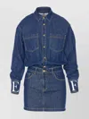 Elisabetta Franchi Shirt-style Denim Dress With Contrast Stitching In Blue