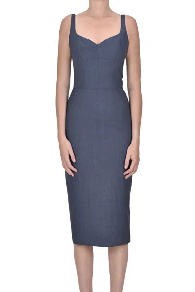 Elisabetta Franchi Denim Effect Fabric Sheath Dress In Blue