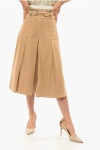 Elisabetta Franchi Denim Gaucho Shorts With Front Pleats In Brown
