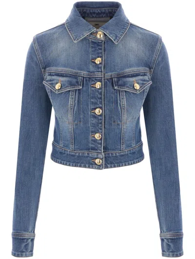 Elisabetta Franchi Straight Hem Cropped Denim Jacket In Blue