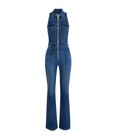Elisabetta Franchi Denim Jumpsuit With Crossover Laces In Blue