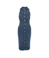 Elisabetta Franchi Denim Midi Dress With Button Placket In Blue