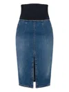 Elisabetta Franchi Denim And Neoprene Skirt In Blue