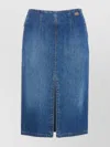 Elisabetta Franchi Denim Midi Skirt Front Split Detail