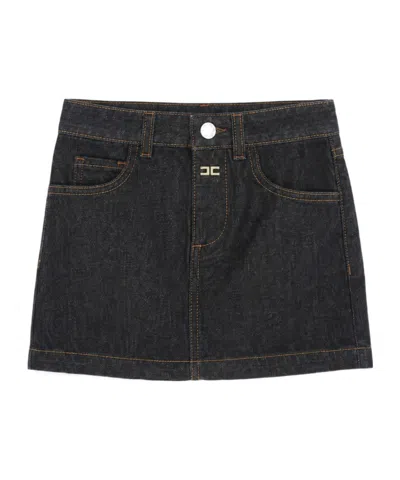 Elisabetta Franchi Denim Mini Skirt With Belt Loops In Black