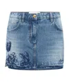 Elisabetta Franchi Denim Miniskirt With Floral Embroidery In Light Denim