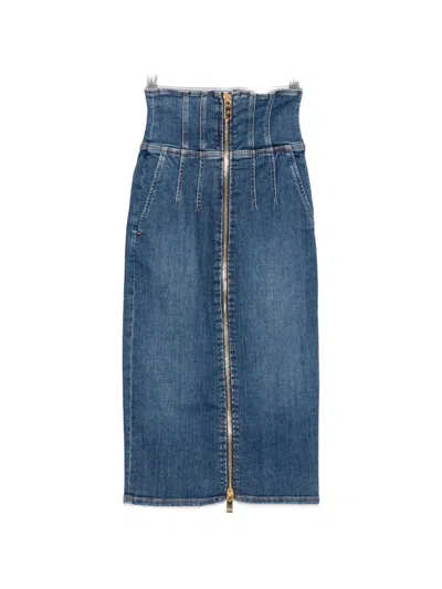 Elisabetta Franchi Denim Pencil Skirt In Blue