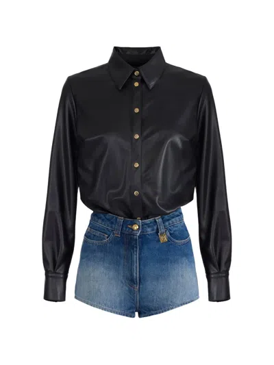 Elisabetta Franchi Denim Playsuit In Black