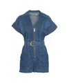 Elisabetta Franchi Belted Denim Romper In Denim/blue