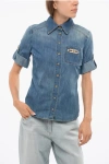 Elisabetta Franchi Denim Shirt With Embroidered Breast-pocket In Blue