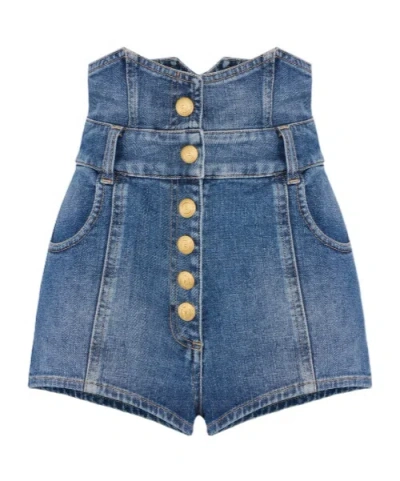 Elisabetta Franchi Buttoned Denim Shorts In Blue