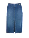 Elisabetta Franchi Denim Midi Skirt Front Split Detail In Denim