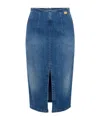 Elisabetta Franchi Denim Midi Skirt Front Split Detail In Blue