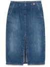 Elisabetta Franchi Denim Midi Skirt Front Split Detail In Blue