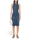 Elisabetta Franchi Denim Sleeveless Midi Dress In Blue Denim In Blue
