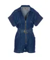 Elisabetta Franchi Denim Suit With V-neck And Belt In Denim Blue