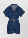 Elisabetta Franchi Denim Suit With V-neck And Belt